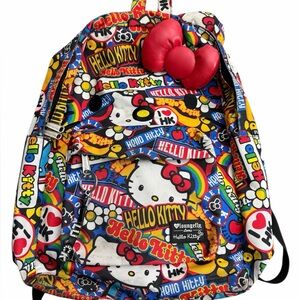 Loungefly x Hello Kitty All Over Print Backpack 3D‎ Bow Multicolor Graphic RARE